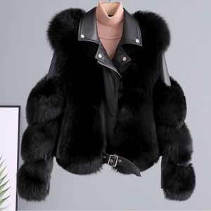Real Fox Fur Coats With Genuine Sheepskin Leather Wholeskin women size L
